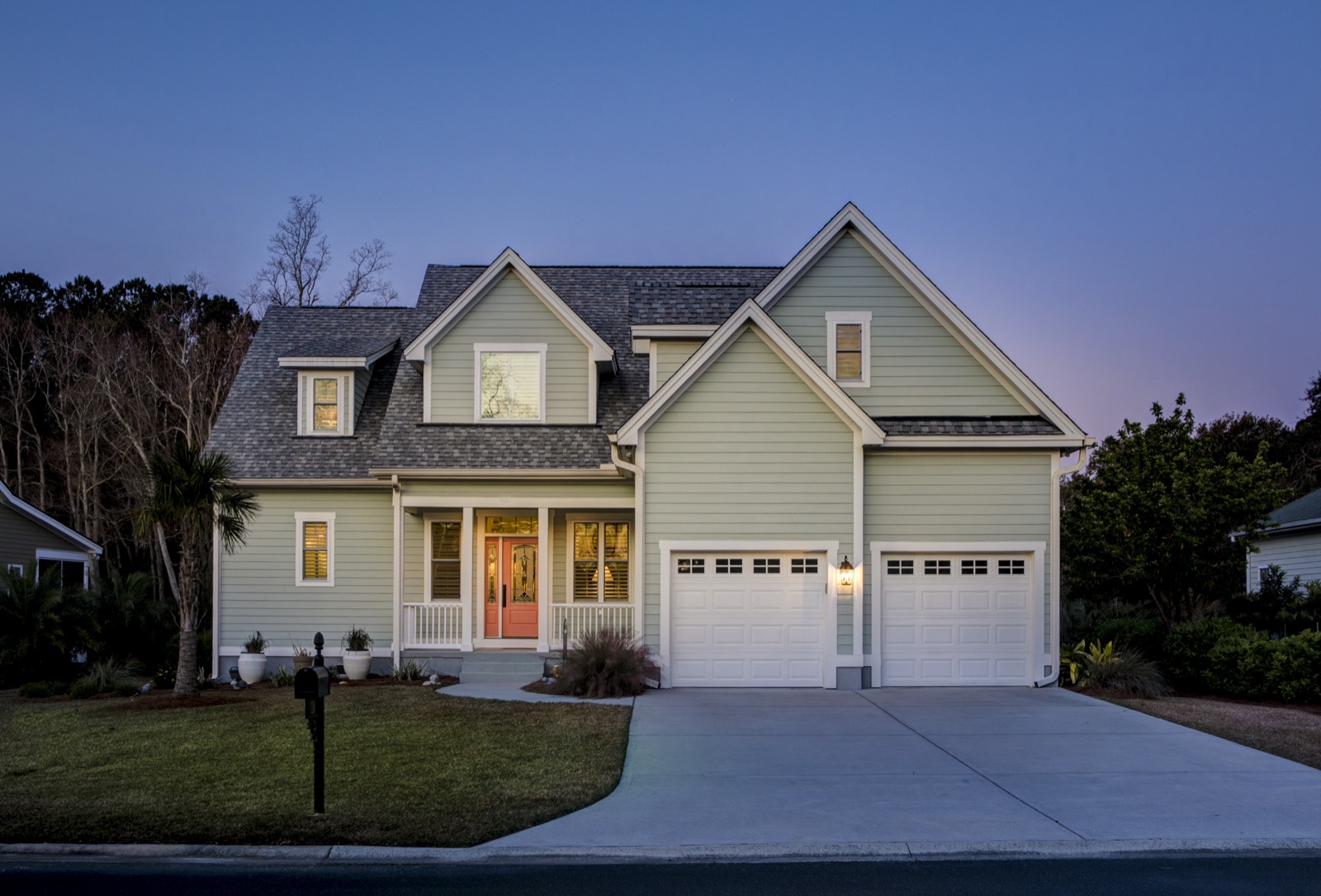 Large home on a spacious lot at twilight in Colleyville